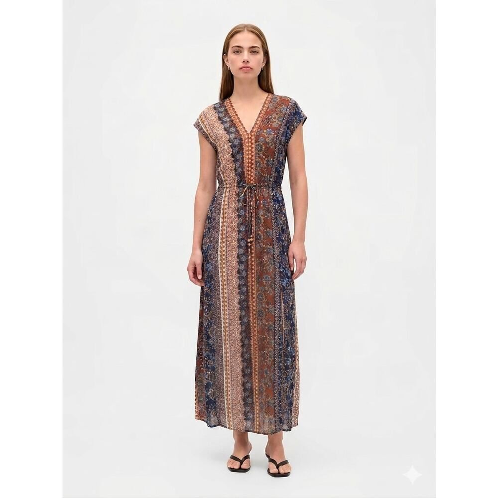Alchemy Thread Boho Floral Maxi Dress Size L V Neck Festival Coastal Cowgirl